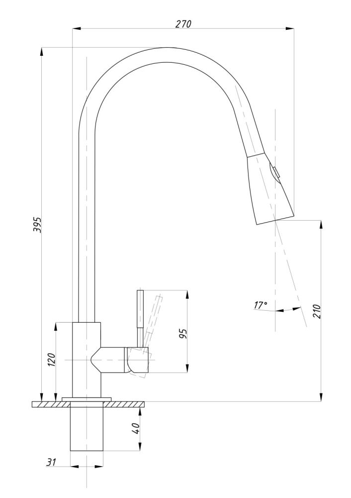 Смеситель для кухни TSARSBERG с выдвижной лейкой (TSB-123-001) тип См-МОЦБИвА, артикул TSB-123-001
