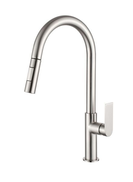 AQG Alpha, смеситель для кухни с закругленным поворотным 2х режинным  изливом, цвет никель сатин (PVD)