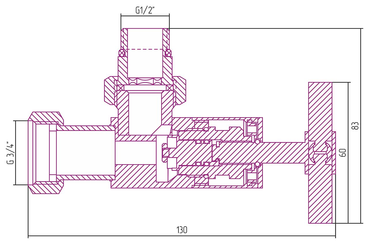 Вентиль, Сунержа, G 1/2" НР х G 3/4" НГ, угловой, крест, материал-нержавеющая сталь, цвет-шампань матовая