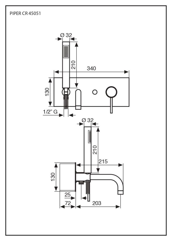 Emmevi Piper, встраиваемый в стену однорычажный смеситель для ванны на панели на 3 выхода, цвет хром