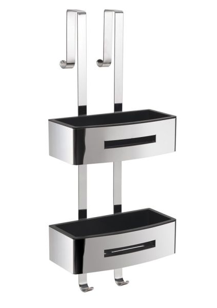 Gedy, решётка 2-х ур. на душ. стекло c 2 крюч. (24х18,7хh58,4), цвет хром - черный пластик