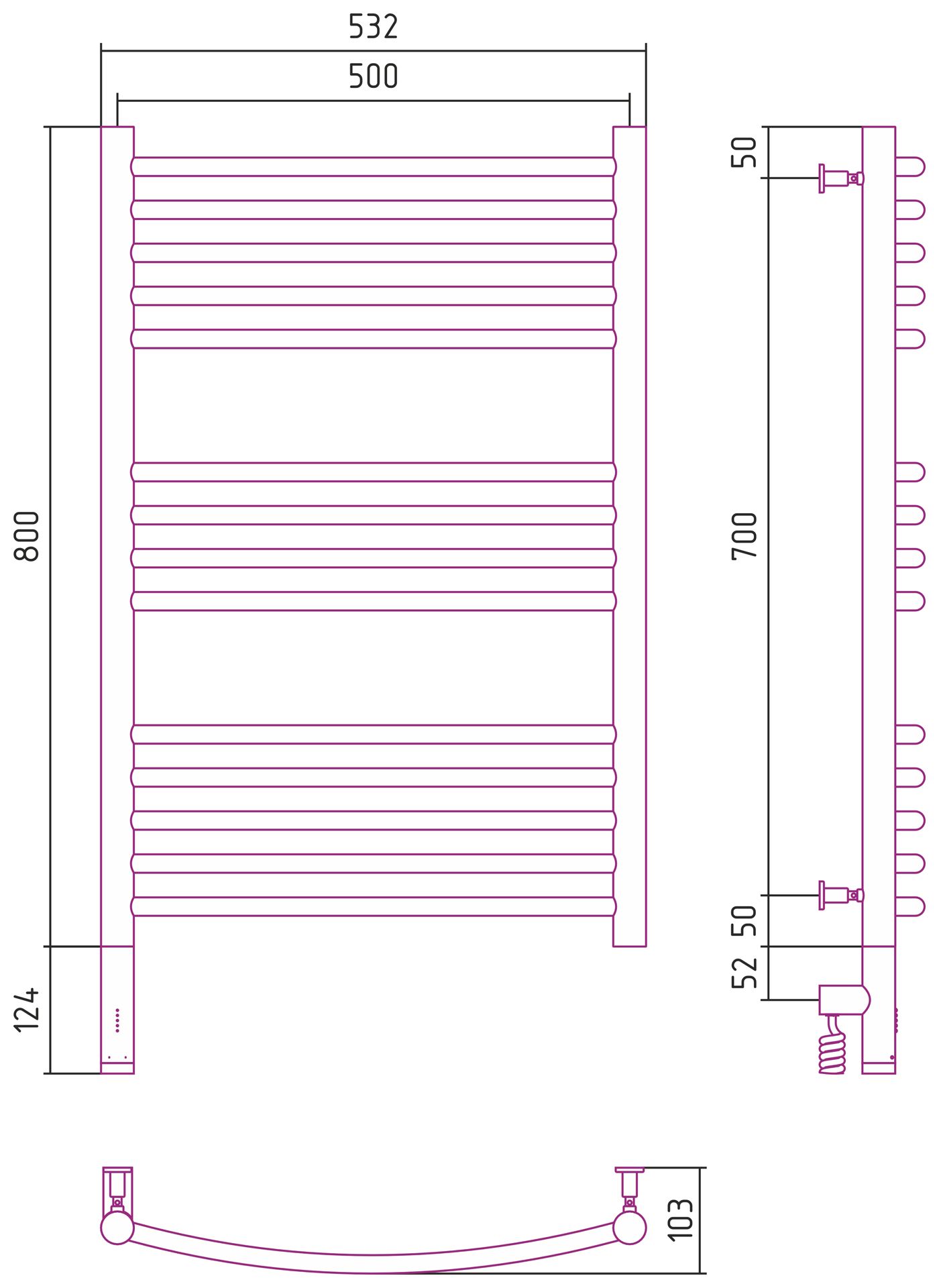 Полотенцесушитель электрический "БОГЕМА 3.0" 800х500 / МЭМ левый (Белый)