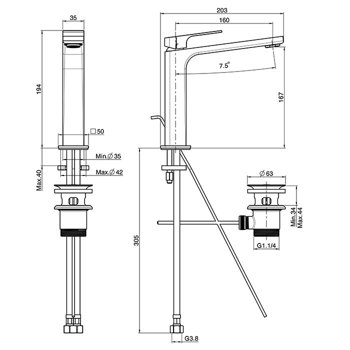 FIMA|Carlo Frattini Fit Смеситель для раковины на 1 отв, с донным клапаном, h167мм излив 160мм, цвет: хром FIMA|Carlo Frattini Fit Смеситель для раковины на 1 отв, с донным клапаном, h167мм излив 160мм, цвет: хром