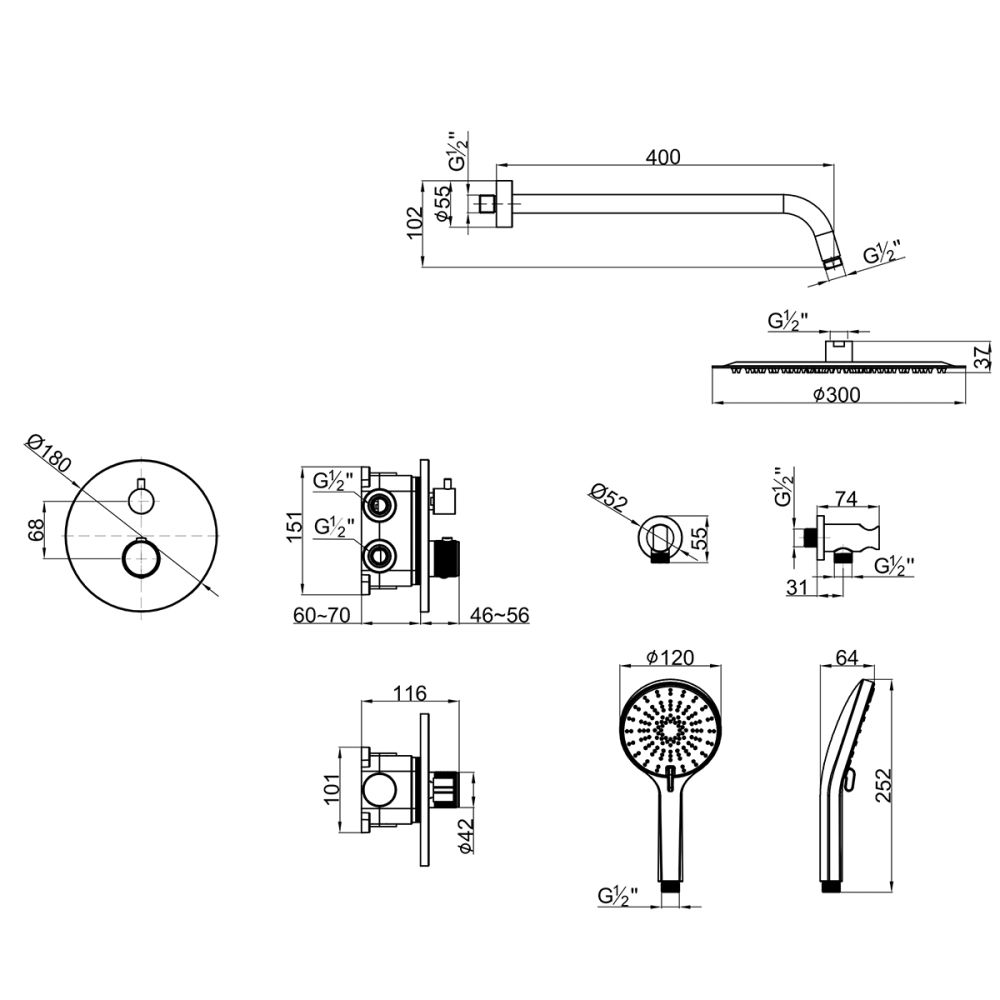 Смеситель Lemark Beluga для душа термостатический, встраиваемый (LMF-8065B-C), артикул LMF-8065B-C