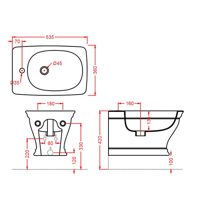 Artceram CIVITAS  Биде подвесное 36х54 см, с крепеж. с 1 отв под смес, цвет grigio acquarello
