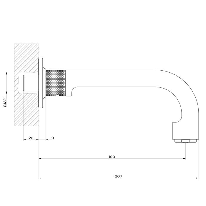 GESSI INCISO Излив 190мм, для ванны с удаленным управлением (не входит в комплект), цвет черный матовый