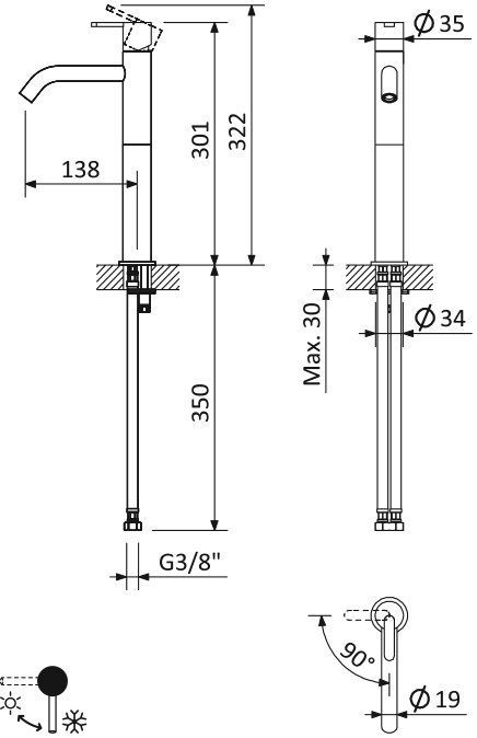 Смеситель для накладной раковины CEZARES LEAF-LC2-L LEAF-LC2-L-01-W0 Cezares
