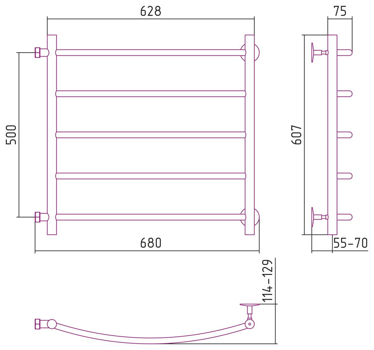 Полотенцесушитель СТИЛЬЕ "Версия-Б2" 500х600 (5) Г 18 (Без покрытия) Полотенцесушитель СТИЛЬЕ "Версия-Б2" 500х600 (5) Г 18 (Без покрытия)