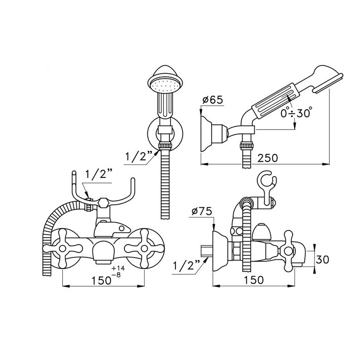 Stella Roma Смеситель для ванны 3267/305/6 с ручным душем, цвет: хром