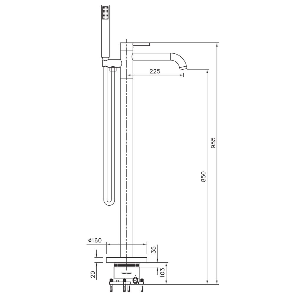 Смеситель для ванны напольный Raiber RP-010, хром