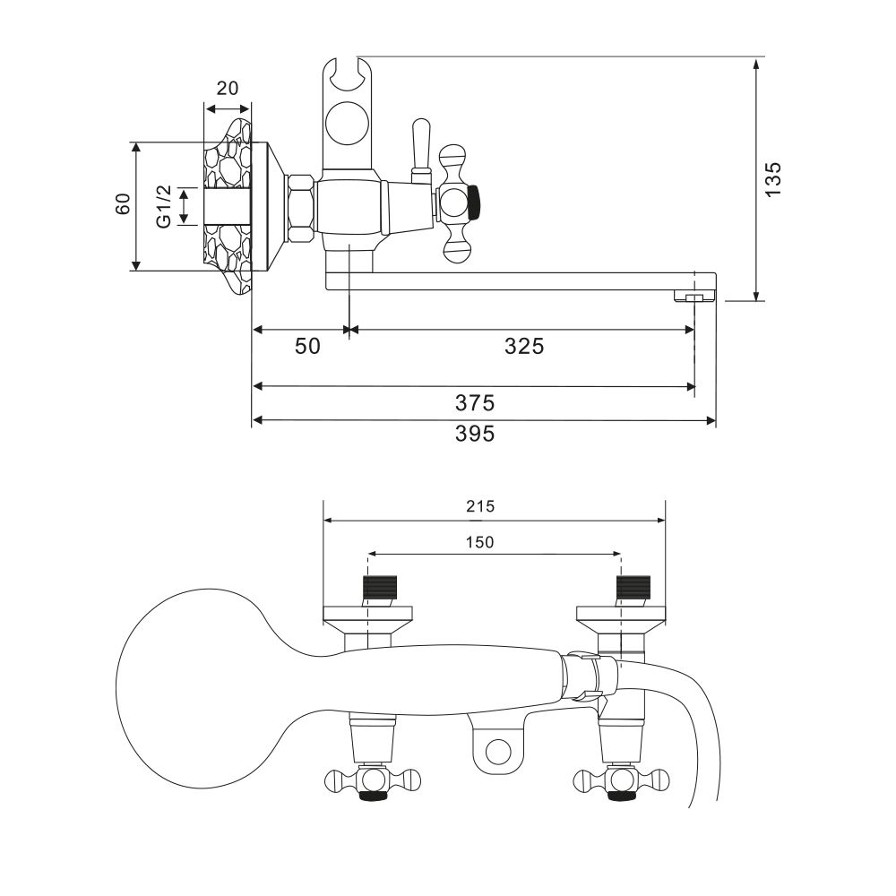 Смеситель для ванны WesnaArt RASSVET RAS02-320, хром, артикул RAS02-320