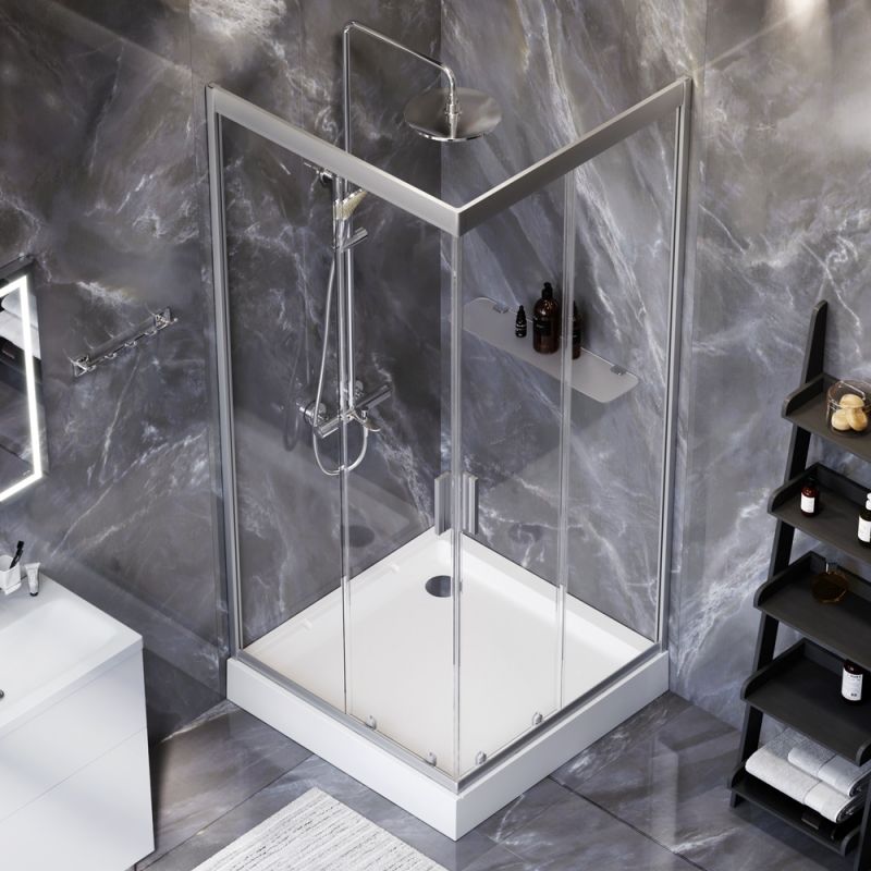 Комплект душевого уголка AM.PM Gem 90х90 WK90DF профиль Серый стекло прозрачное с поддоном с душевой системой и аксессуарами Комплект душевого уголка AM.PM Gem 90х90 WK90DF профиль Серый стекло прозрачное с поддоном с душевой системой и аксессуарами