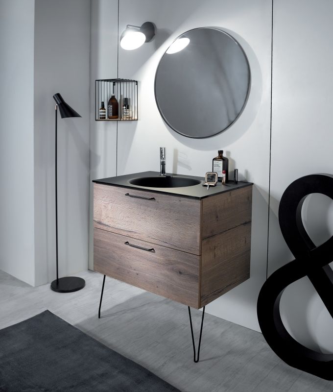 EB2522-R9-E52 тумба для раковины EXAW112-Z ODEON RIVE GAUCHE два ящика, ручки черные /80/(дуб табак)