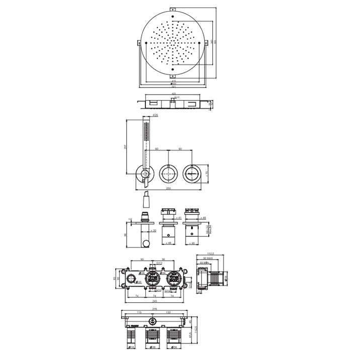 Fima Carlo Frattini Sistemi doccia Смеситель для душа, встраиваемый, термостатический, с ручным душем, на 2 выхода, цвет: хром