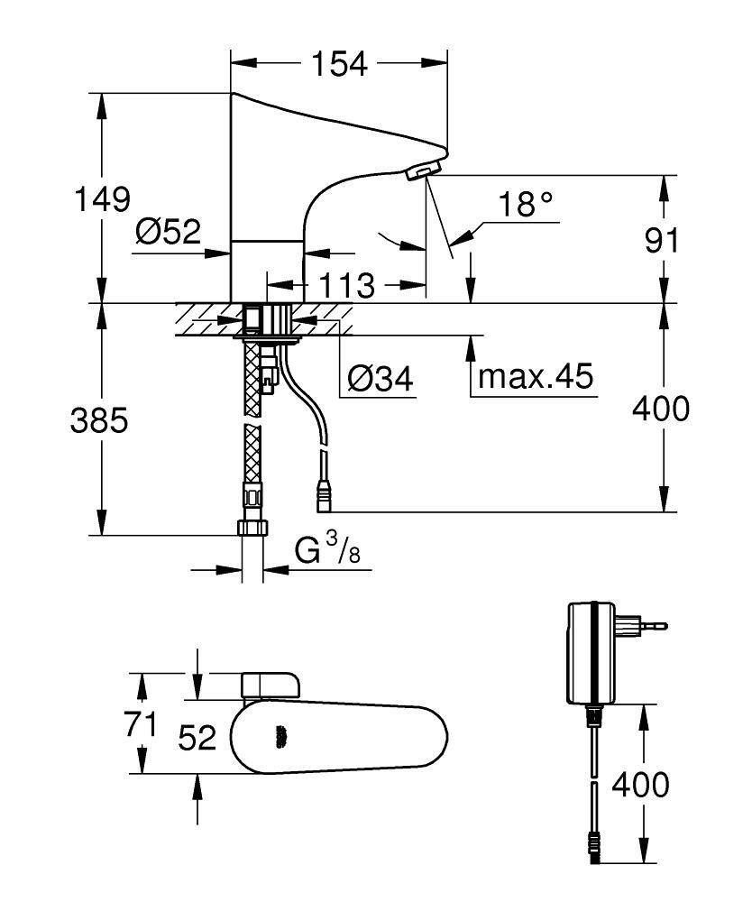 Смеситель инфракрасный для раковины GROHE Europlus E, хром (36015001) Смеситель инфракрасный для раковины GROHE Europlus E, хром (36015001)