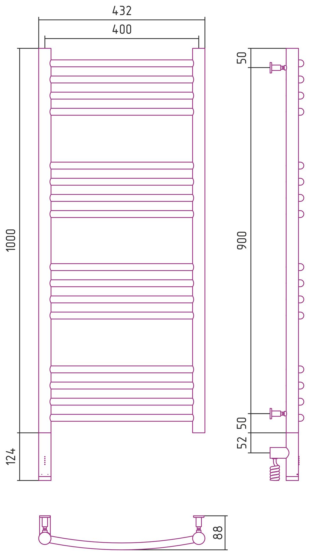 Полотенцесушитель электрический "БОГЕМА 3.0" 1000х400 / МЭМ левый (Шампань)