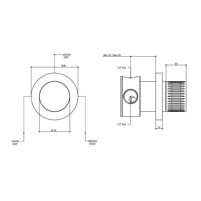 Bongio Time 2020 Встраиваемый смеситель для душа на 1 выход, нержав сталь 316 (без внутренней части 09693AS00), артикул 70524ASEU
