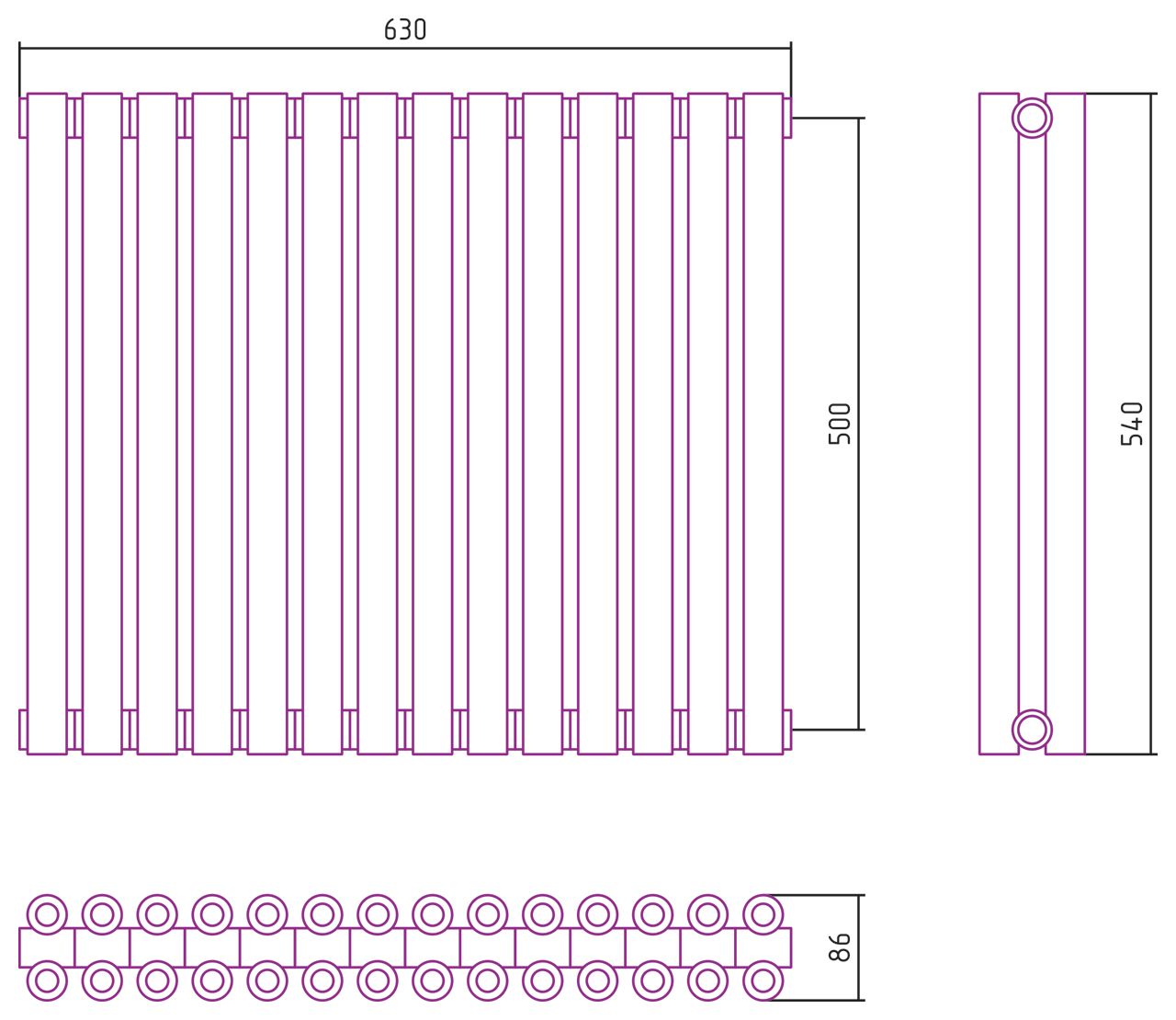 Отопительный радиатор ЭСТЕТ-00 н/ж 500х630 / 14 сек (БЕЛЫЙ)
