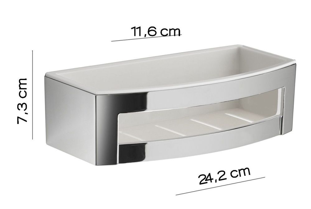 Gedy, решётка прямоугольная 1-уровневая c ABS вкладышем (24,2х11,6хh7,3), цвет хром - белый пластик, артикул A718(23)