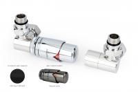 Автоматический терморегулятор 3D левый G 1/2" НР х G 3/4" НГ (набор) (Матовый Чёрный - Чёрный хром)