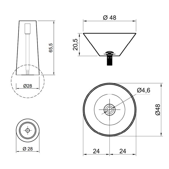 Antonio Lupi Albume Раковина накладная, круглая Ø48см, без отв. под смес, без перелива, с д/клапаном (хром), мат-л: Cristalmood, цвет: Fume