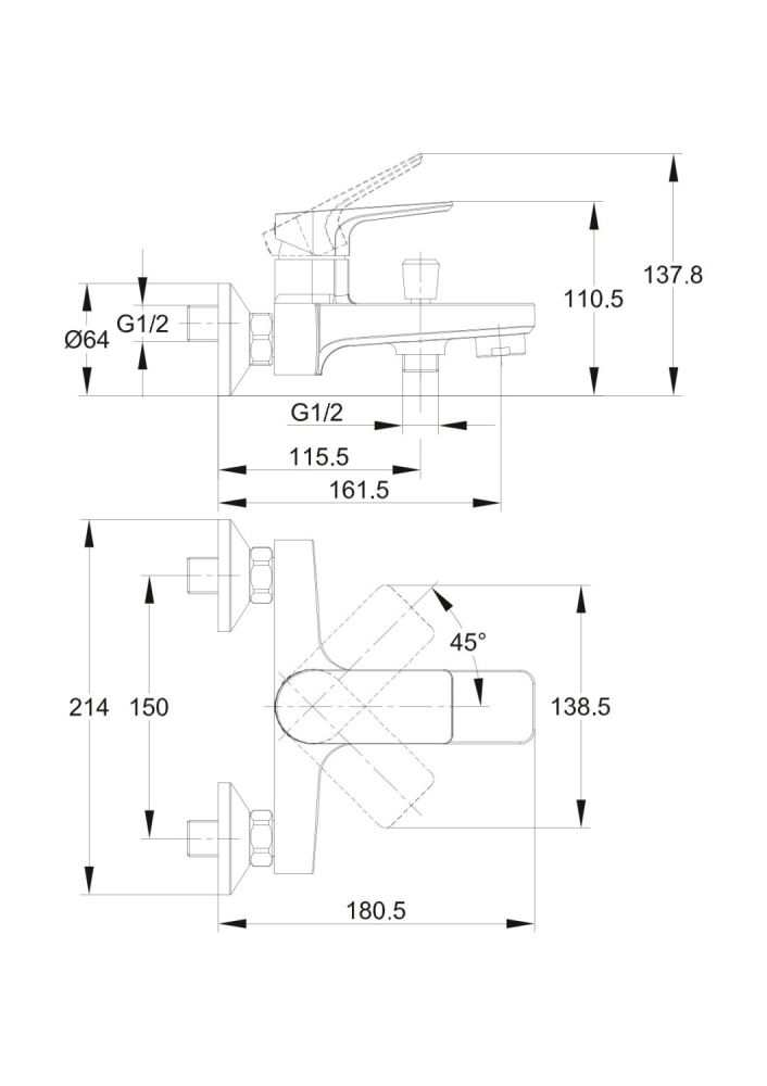 Смеситель для ванны Cersanit NATURE однорычажный (63064), артикул 63064