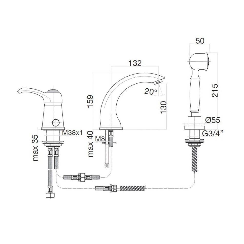 Смеситель на борт ванны Webert Aurora AU850701065, бронза