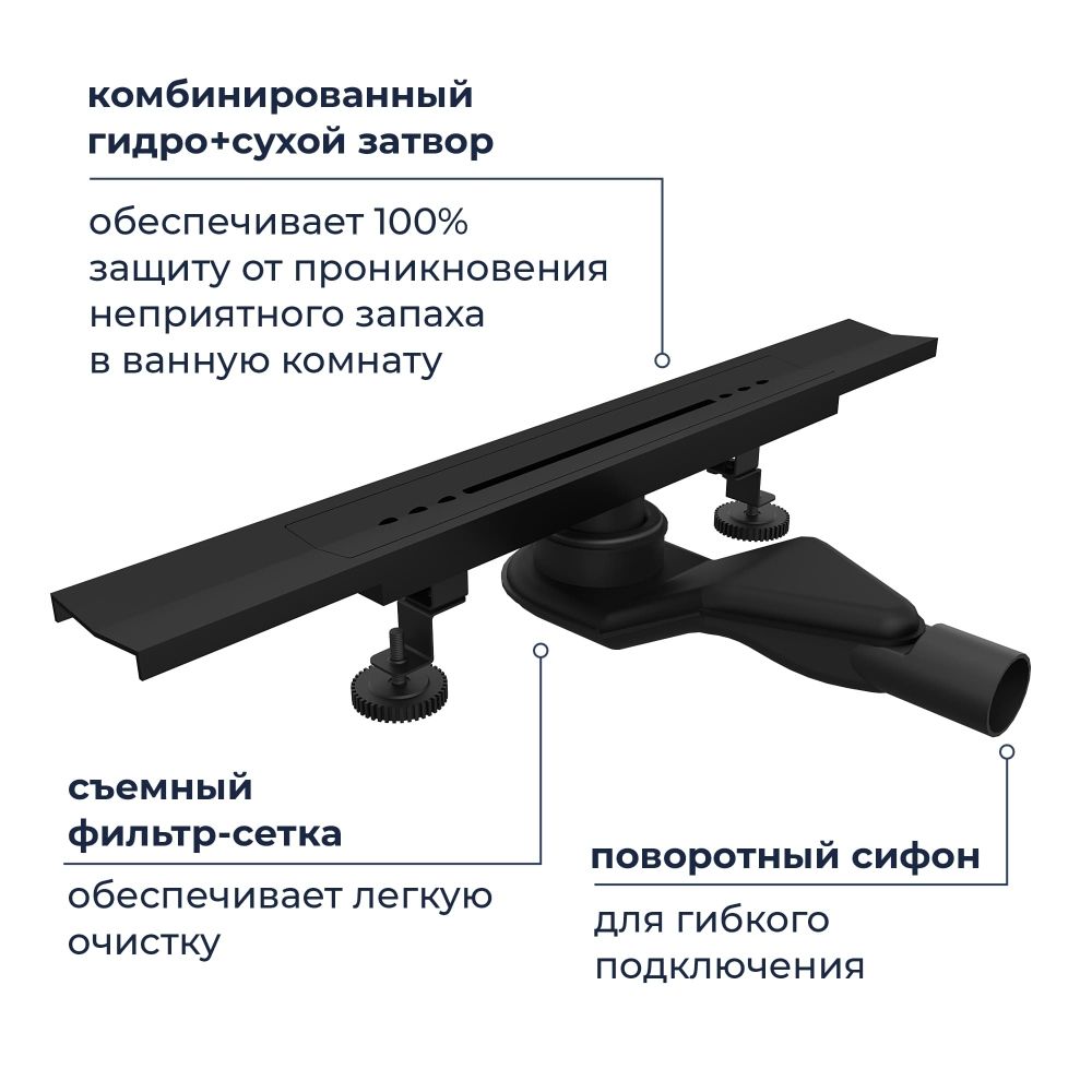 Душевой трап, обрезной, V-образный, черный RGW SDR-53B (600)