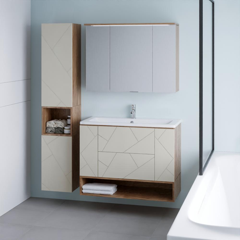 Зеркальный шкаф Бриклаер КРИСТАЛЛ 95 см, дуб крафт табачный, артикул 4627125417214