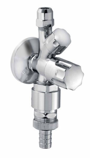 Schlosser, комб. угловой вентиль с дизайнерской рукояткой и аэратором, подключение  1/2", цвет хром