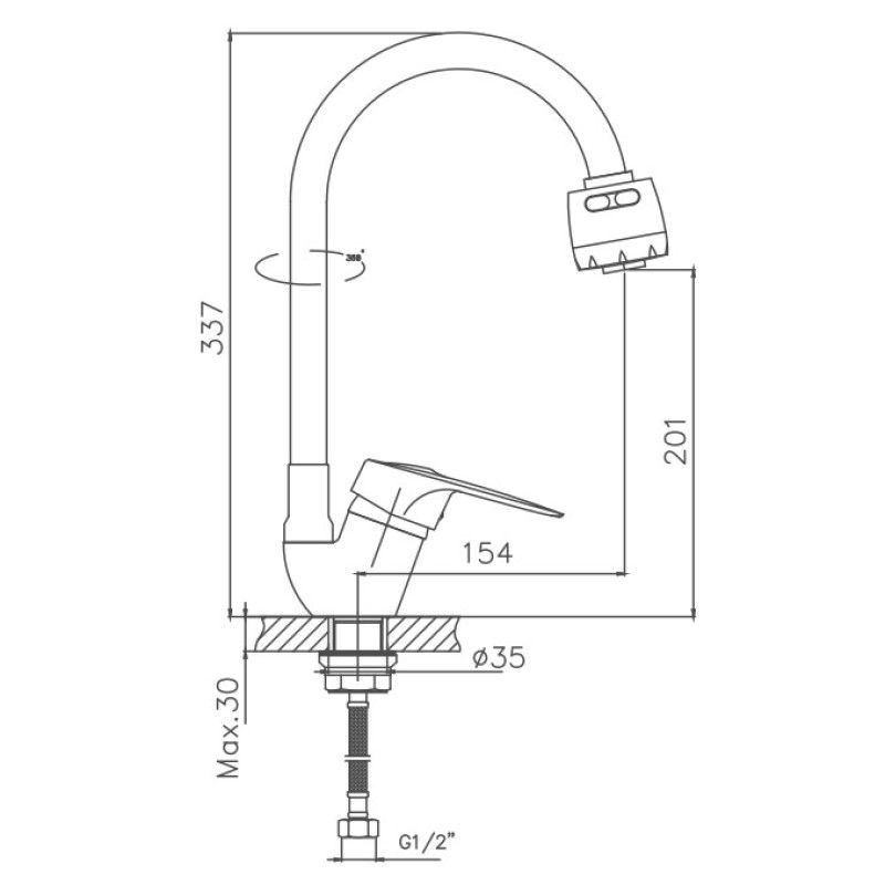 Смеситель для кухни Cron CN4304, белый