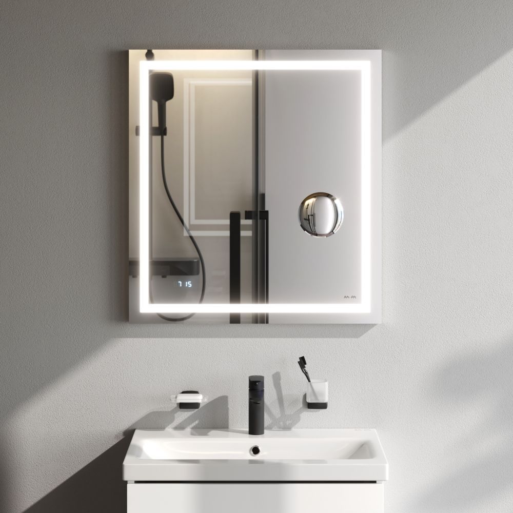 M91AMOX0653WG Универсальное зеркало с контурной Led-подсветкой, часами и косметическим зеркалом 65