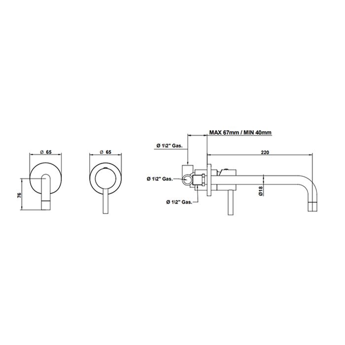 Bongio ON Смеситель для раковины встраиваемый, излив 220 мм, цвет матовое французское золото (без внутр части 09761), артикул 68538HM22PREU