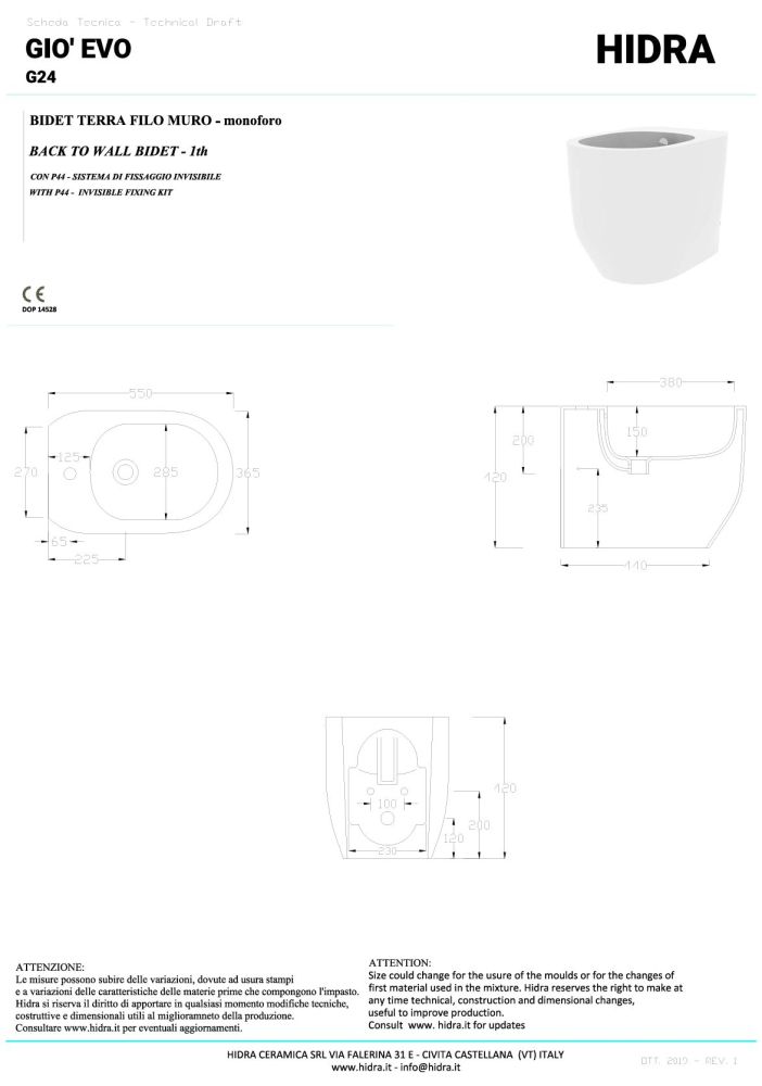 Hidra Gio, напольное биде c крепежом, 55x36,5x42h см, цвет белый матовый, артикул G24/006