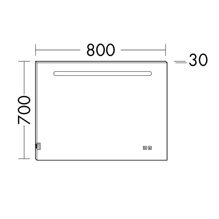 BURGBAD Fiumo Зеркало 800х700х30 мм., подсветка, выключатель, подогрев, 2 USB-порта слева, корпус Alu-Optik BURGBAD Fiumo Зеркало 800х700х30 мм., подсветка, выключатель, подогрев, 2 USB-порта слева, корпус Alu-Optik