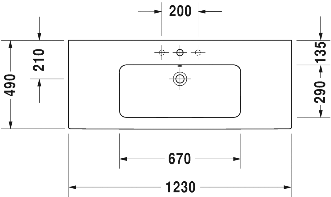 Duravit ME by Starck Раковина для мебели с перел., с 1 отв. под смес., 1230x490мм, Цвет: Белый Duravit ME by Starck Раковина для мебели с перел., с 1 отв. под смес., 1230x490мм, Цвет: Белый