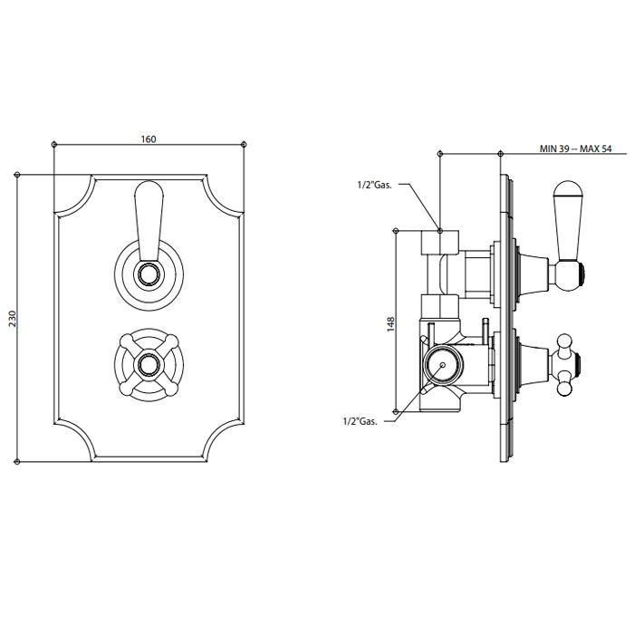 Bongio Mille Nuits Смеситель термостатический для душа, цвет хром/черный фарфор