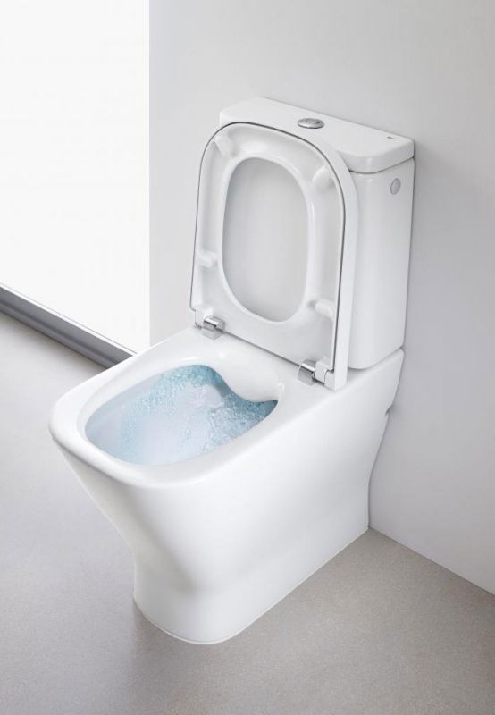 Унитаз с бачком безободковый напольный Roca The Gap 34273700H+341730000 (с сиденьем, микролифт) с горизонтальным выпуском