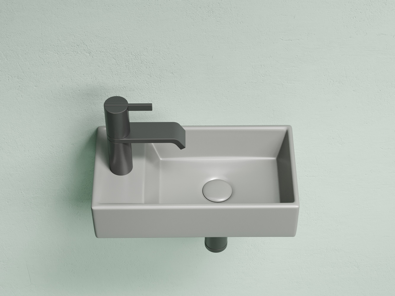 Умывальник подвесной прямоугольный (чаша справа, отверстие под смеситель слева) цвет антрацит матовый Элемент (Element) 407x217x100, артикул CN6051RMH