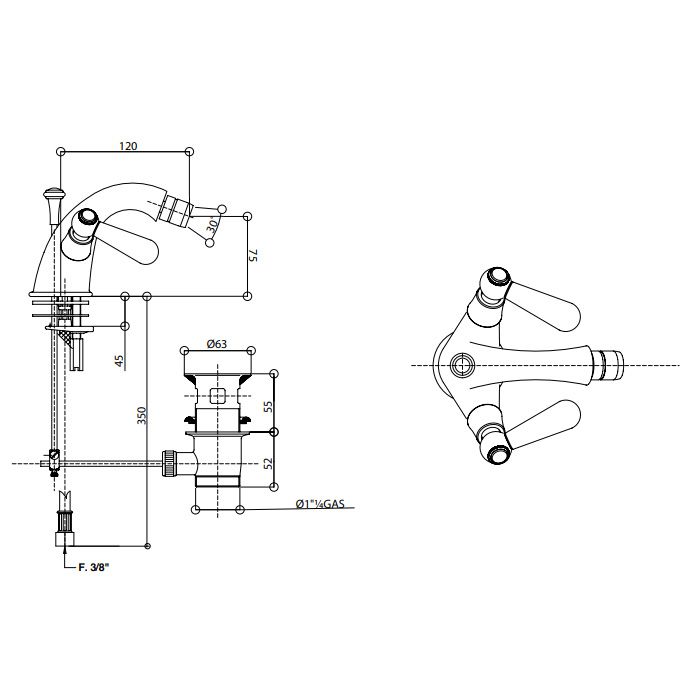 Bongio Mille Nuits Смеситель для биде, цвет хром/черный фарфор