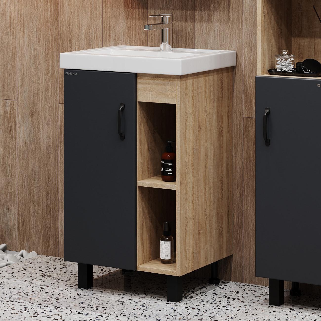 Тумба Onika Тимбер 50 напольная, серая мат./дуб сонома (ум. Фостер 50)