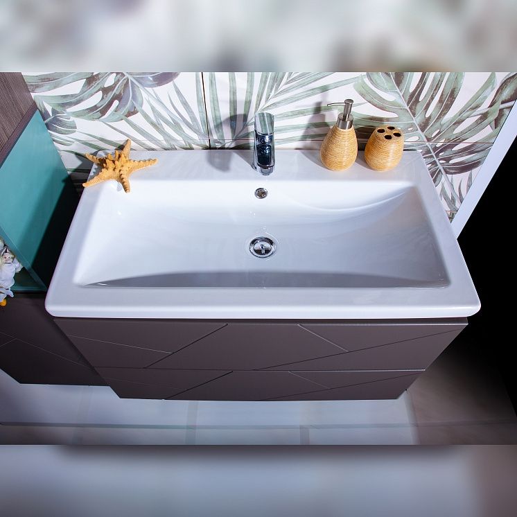 Тумба под раковину Бриклаер Кристалл 80 подвесная Ясень Анкор темный