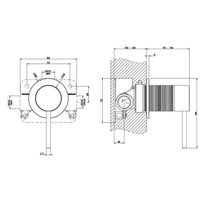 GESSI 316 Встраиваемый смеситель на 1/2" на 1 источник (внешняя часть), цвет: steel brushed