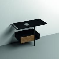 KERASAN THELMA  Структура металлическая напольная 108х74 см, нерж сталь, с полкой,ящиком, с отв под раковину,полотенцедержателем, цвет черный матовый