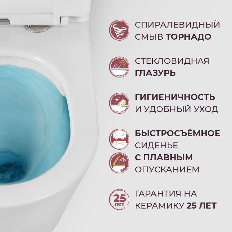 LINER Унитаз подвесной, безободковый с системой смыва "Торнадо", с сиденьем soft close, 49 см, CZR-38083-49-TH-TOR/SC, артикул CZR-38083-49-TH-TOR/SC