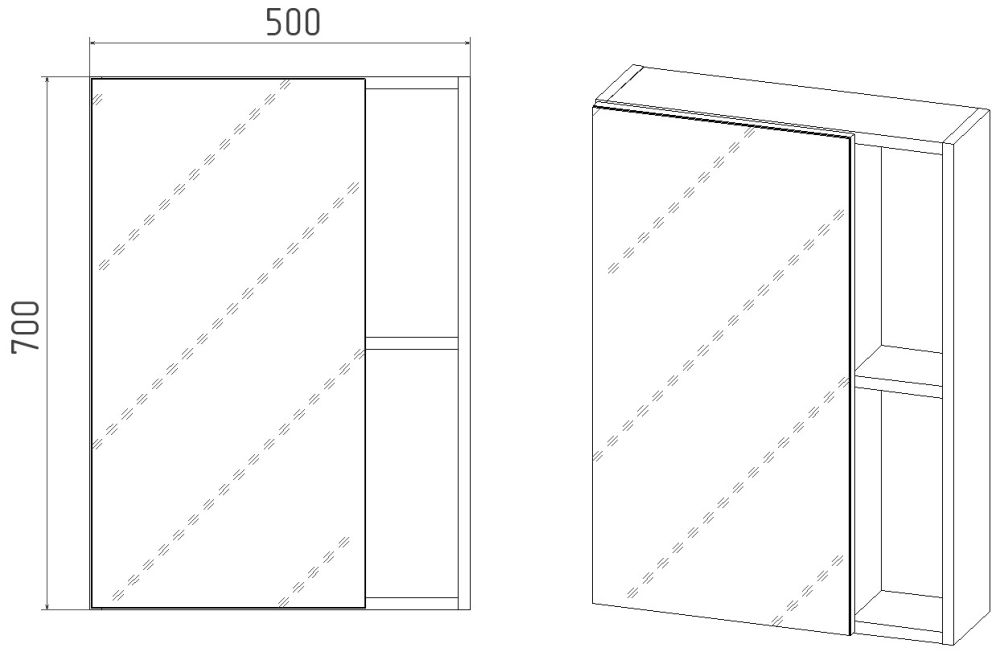 Зеркальный Шкаф VIANT  "Бостон" 50 правый/левый без света 160х500х700 (VBOS50-ZSH), артикул VBOS50-ZSH