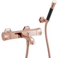 CISAL Cherie Смеситель термостатический настенный для ванны/душа с ручной лейкой,держателем и шлангом, цвет золото розовое/черный матовый