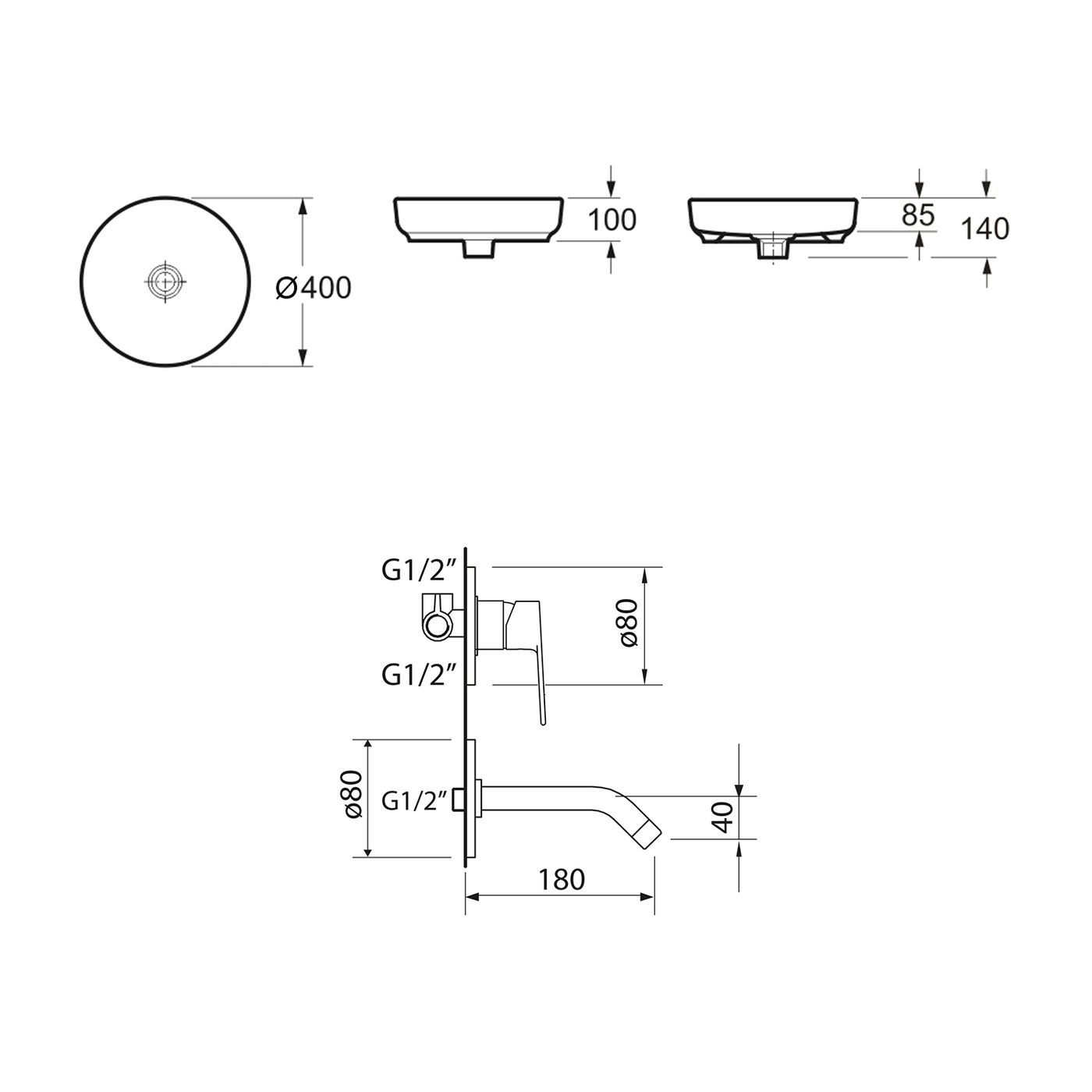 Комплект 2 в 1 Lavinia Boho Bathroom Sink Slim 21510032, накладная фарфоровая раковина 40 см, встраиваемый смеситель со скрытым механизмом
