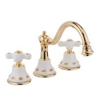 PROVANCE Смеситель для биде на 3 отв., донный клапан "click-clack", бел. с декором/золото