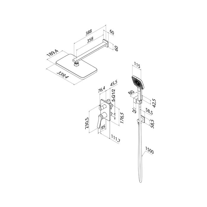 Встраиваемая система с тропическим и ручным душем IDDIS Parker матовый графит (PARGM02i67), артикул PARGM02i67